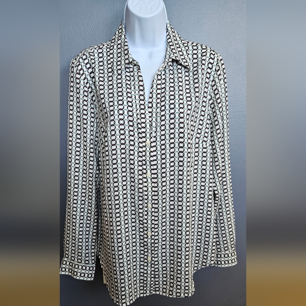 Classic Ann Taylor Button-down Blouse, Geometric Print, L